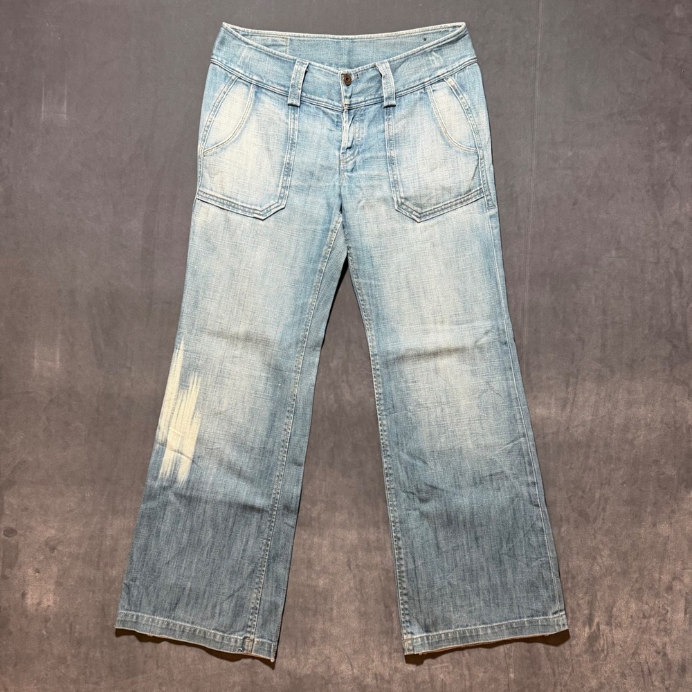 Diesel Hipper Jeans Womens 30x32 Blue Low Rise Wide Leg Patch Pockets Y2K 00881